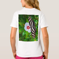 Borboleta-de-vidro-zebra em camiseta-vermelho-hibi