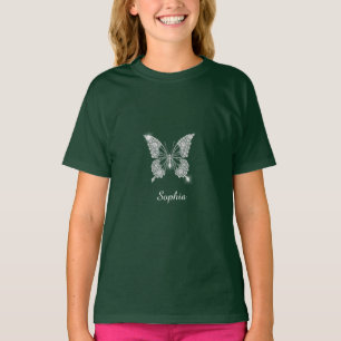 Camiseta Borboleta Diamante Branco, Nome Roteado, Preto