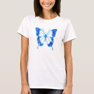 Camiseta Borboleta digital azul, personalizar fundo