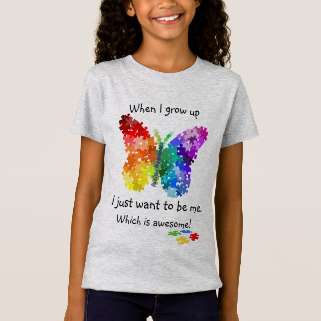 Camiseta Borboleta do quebra-cabeça do autismo quando eu (Frente)