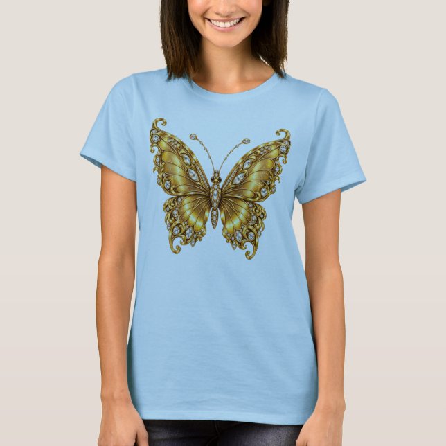 Camiseta Borboleta Dourada – Beleza de Luxo & Transformação (Frente)