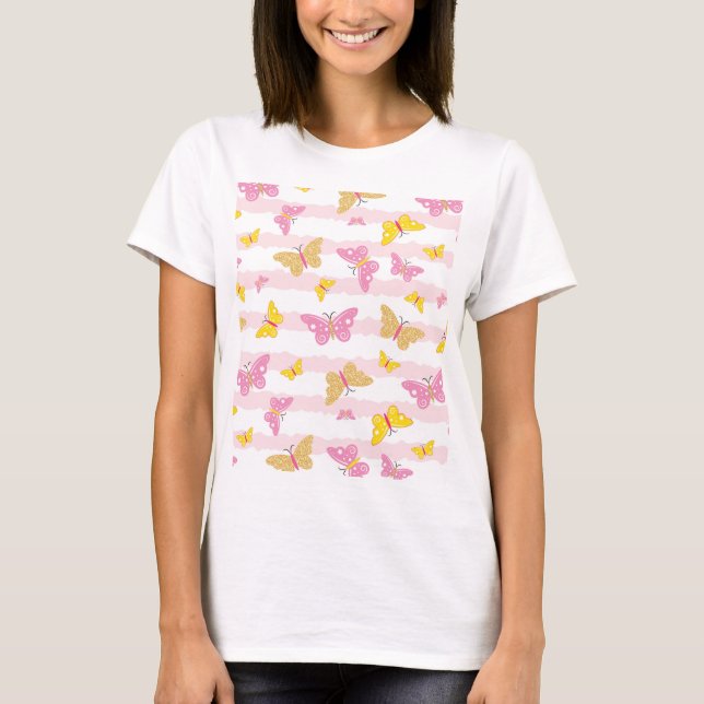 Camiseta Borboleta Dourada e rosa (Frente)