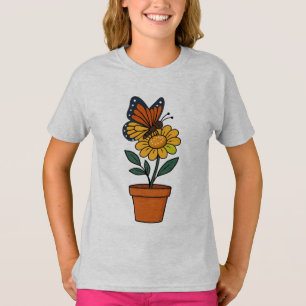 Camiseta borboleta e flor do sol