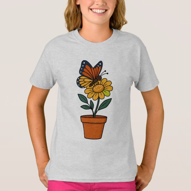 Camiseta borboleta e flor do sol (Frente)