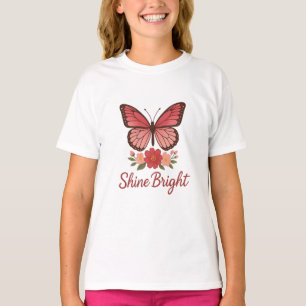 Camiseta Borboleta e Flores Bonitas - Tee De Raparigas
