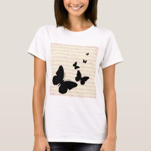 Camiseta Borboleta e Notas Rosa