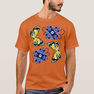 Camiseta Borboleta e ornamentado azul