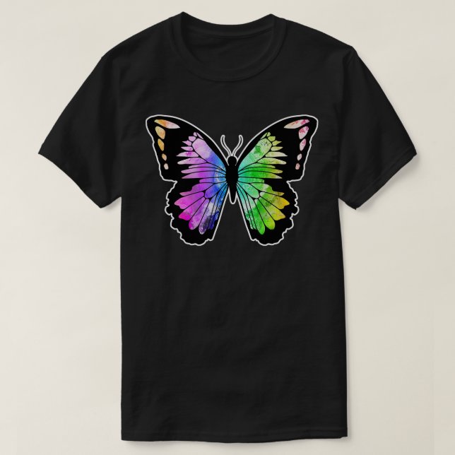 Camiseta Borboleta em cores arco-íris (Frente do Design)