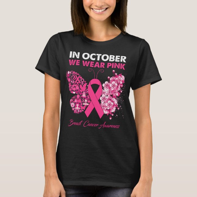 Camiseta Borboleta Em Outubro Vestimos Cancer Rosa (Frente)