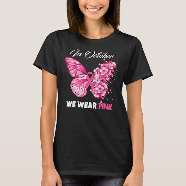 Camiseta Borboleta Em Outubro Vestimos Cancer Rosa (Frente)