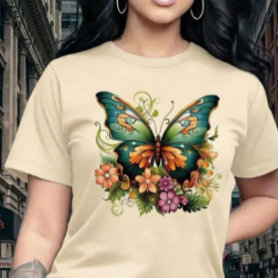 Camiseta Borboleta Encantada Vibrante & Jardim Floral