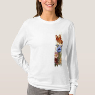 Camiseta Borboleta Entre Flores Selvagens - Pintura De Brus