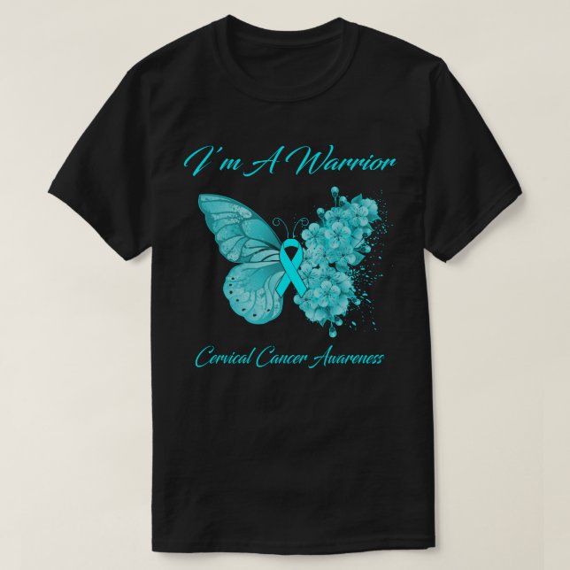 Camiseta Borboleta Eu sou um guerreiro Cervical Cancer Cons (Frente do Design)