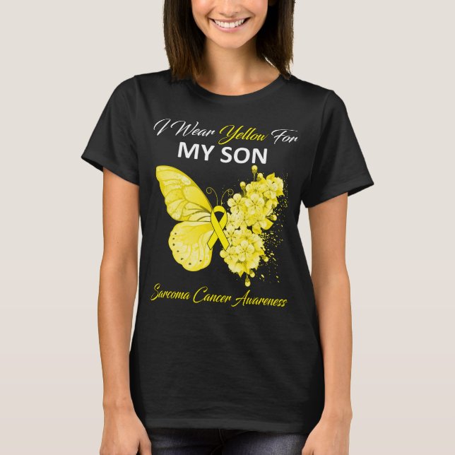 Camiseta Borboleta Eu Visto Amarelo Para Meu Filho Cancer S (Frente)