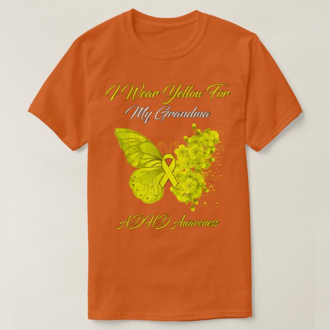 Camiseta Borboleta Eu Visto Amarelo para minha avó ADHD Awa (Frente do Design)