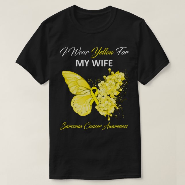 Camiseta Borboleta Eu Visto Amarelo Para Minha Esposa Cance (Frente do Design)