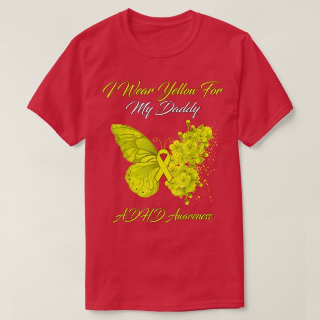 Camiseta Borboleta Eu Visto Amarelo para o meu Pai ADHD Awa (Frente do Design)