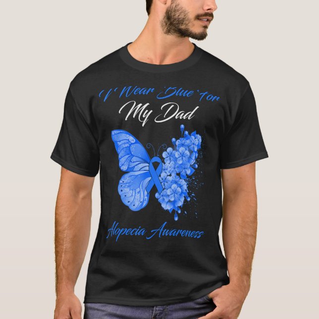 Camiseta Borboleta Eu Visto Azul Para Meu Pai Alopecia Awar (Frente)