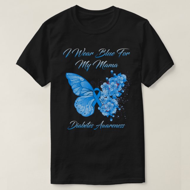 Camiseta Borboleta Eu Visto Azul Para Minha Mãe Diabetes Aw (Frente do Design)