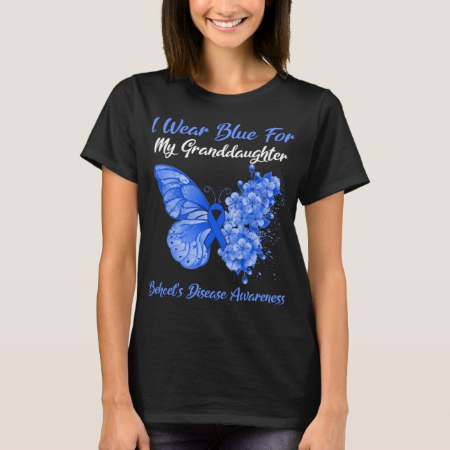 Camiseta Borboleta Eu Visto Azul Para Minha Neta Behcet (Frente)