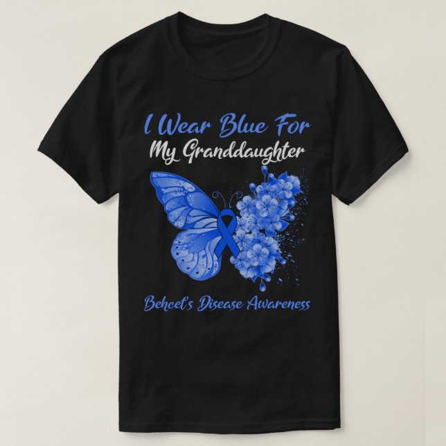 Camiseta Borboleta Eu Visto Azul Para Minha Neta Behcet (Frente do Design)