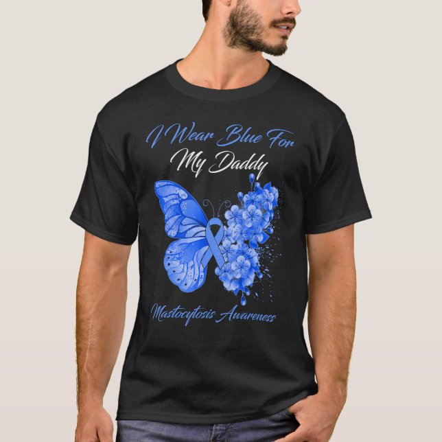Camiseta Borboleta Eu Visto Azul Para Minha Pai Mastocitose (Frente)