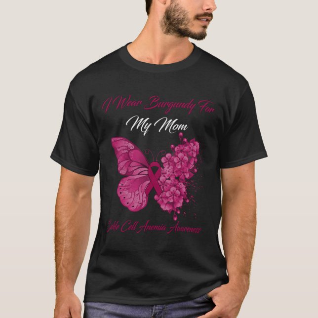 Camiseta Borboleta Eu Visto Borgonha Para Minha Mãe Célula  (Frente)