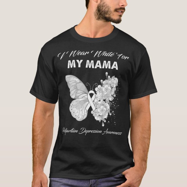 Camiseta Borboleta Eu Visto Branco Para Minha Mãe Postparto (Frente)