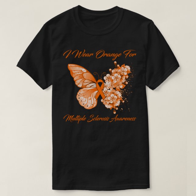 Camiseta Borboleta Eu Visto Laranja Para Esclerose Múltipla (Frente do Design)