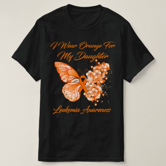 Camiseta Borboleta Eu Visto Laranja Para Minha Filha Leucem (Frente do Design)