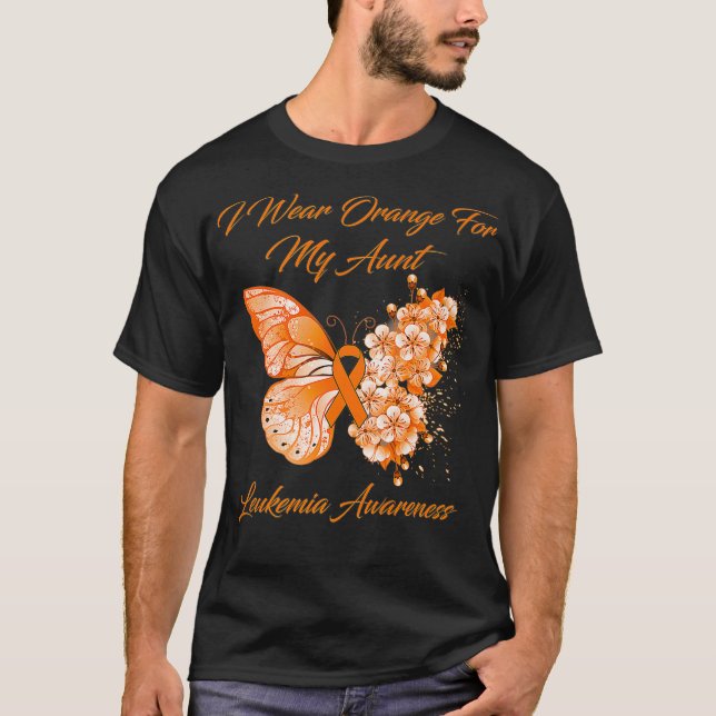 Camiseta Borboleta Eu Visto Laranja Para Minha Tia Leucemia (Frente)