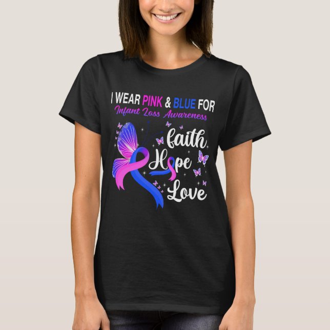 Camiseta Borboleta Eu Visto Rosa E Azul Para Perda De Crian (Frente)