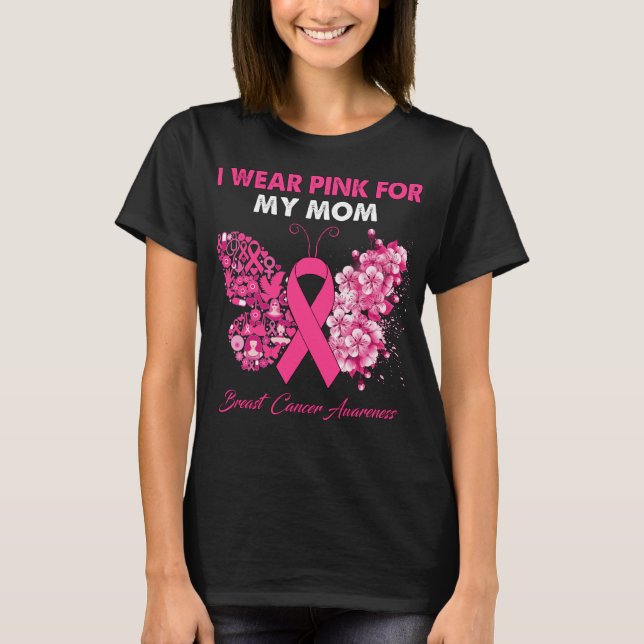 Camiseta Borboleta Eu Visto Rosa Para O Cancer Da Mamãe (Frente)