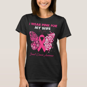 Camiseta Borboleta Eu Visto Rosa Para O Cancer Da Minha Mul