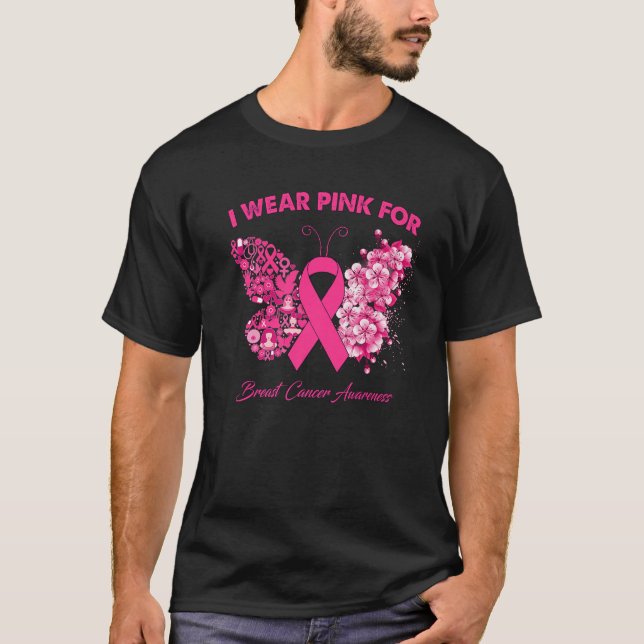 Camiseta Borboleta Eu Visto Rosa Para Sensibilização Do Can (Frente)
