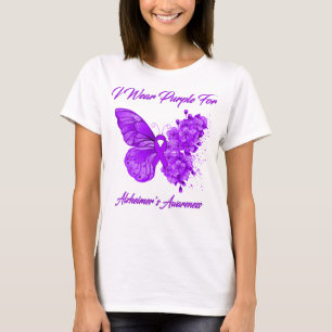 Camiseta Borboleta Eu Visto Roxo para a consciência do Alz