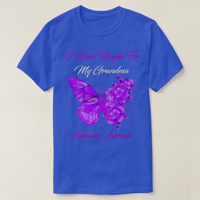 Camiseta Borboleta Eu Visto Roxo Para A Minha Avó Alzheimer (Frente do Design)