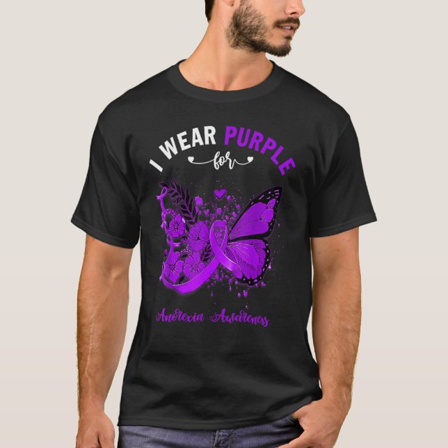 Camiseta Borboleta Eu Visto Roxo Para Consciência Da Anorex (Frente)