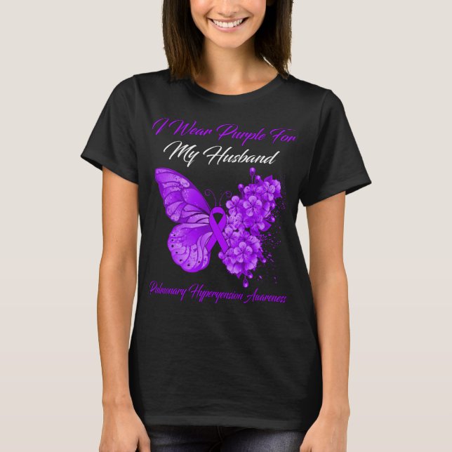 Camiseta Borboleta Eu Visto Roxo Para Meu Marido Pulmonar (Frente)