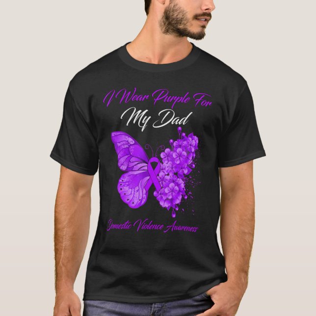 Camiseta Borboleta Eu Visto Roxo Para Meu Pai Violen Domést (Frente)