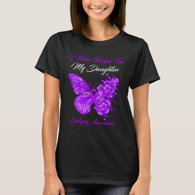 Camiseta Borboleta Eu Visto Roxo Para Minha Filha Epilepsia (Frente)