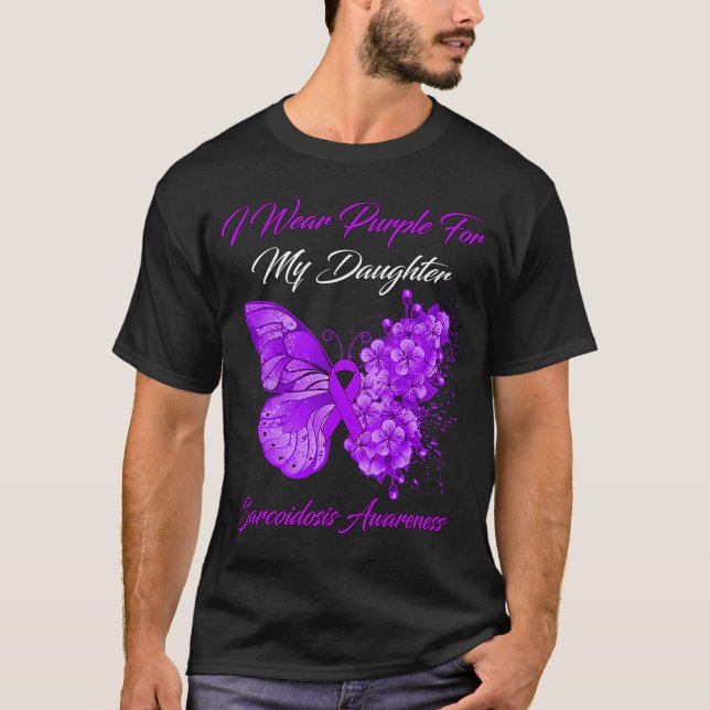 Camiseta Borboleta Eu Visto Roxo Para Minha Filha Sarcoidos (Frente)