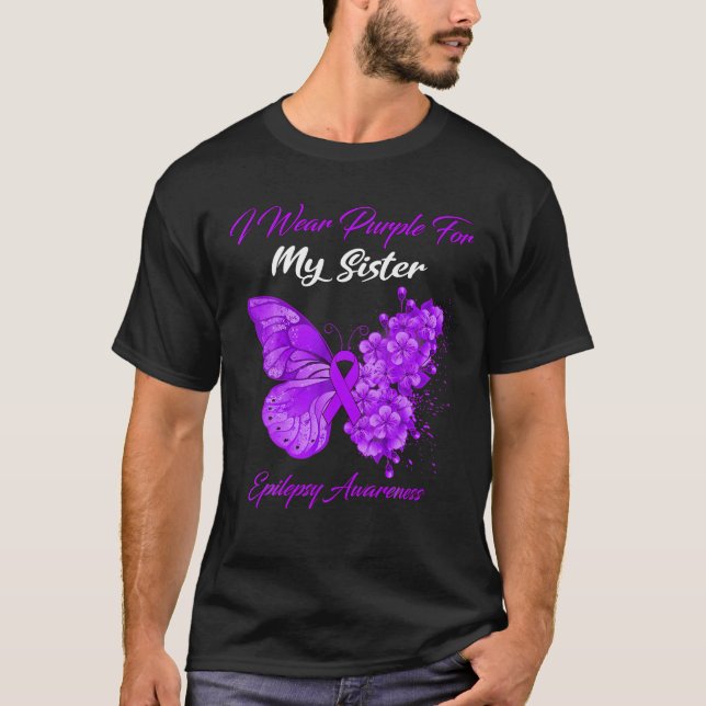 Camiseta Borboleta Eu Visto Roxo Para Minha Irmã Epilepsia  (Frente)