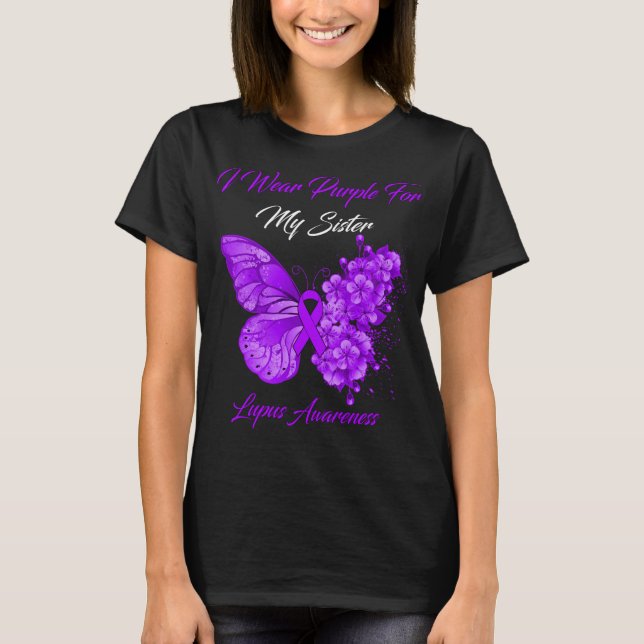 Camiseta Borboleta Eu Visto Roxo Para Minha Irmã Lupus (Frente)