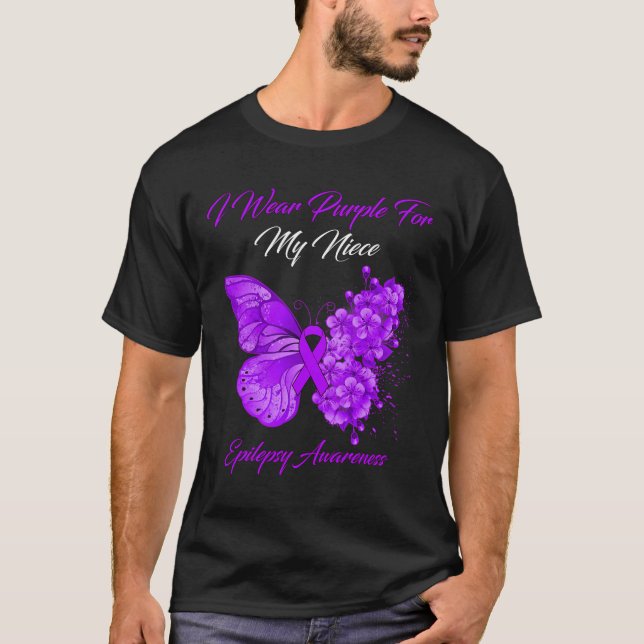 Camiseta Borboleta Eu Visto Roxo Para Minha sobrinha Epilep (Frente)
