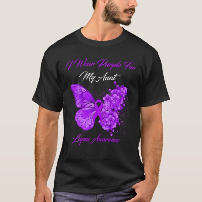 Camiseta Borboleta Eu Visto Roxo Para Minha Tia Lupus Aware (Frente)