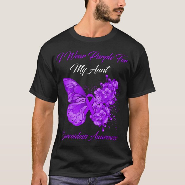 Camiseta Borboleta Eu Visto Roxo Para Minha Tia Sarcoidose (Frente)