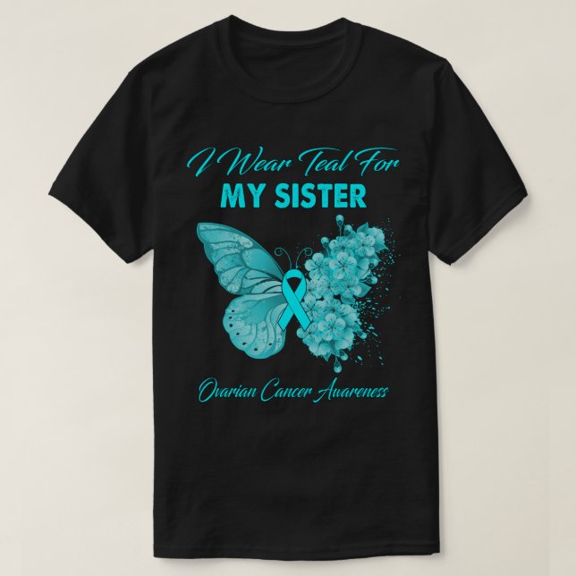 Camiseta Borboleta Eu Visto Teal Para A Minha Câncer de ová (Frente do Design)