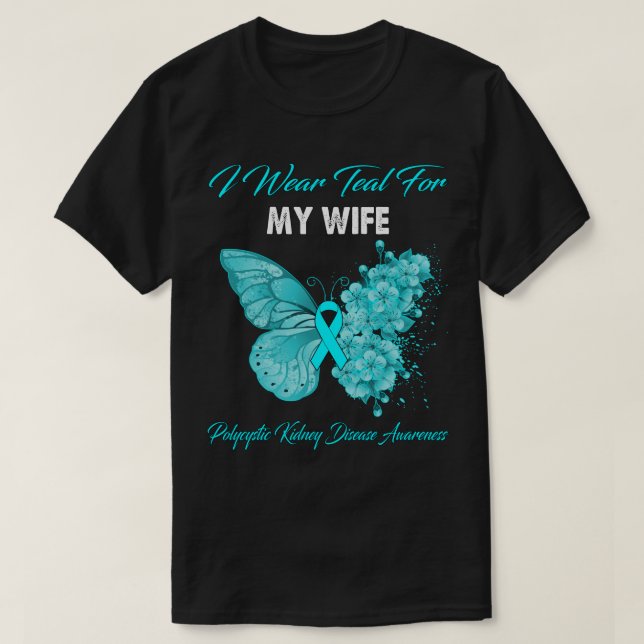 Camiseta Borboleta Eu Visto Teal Para A Minha Mulher, Pinça (Frente do Design)