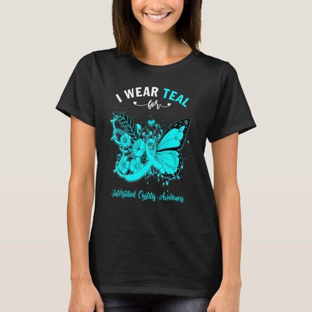Camiseta Borboleta Eu Visto Teal Para Cistite Intersticial  (Frente)
